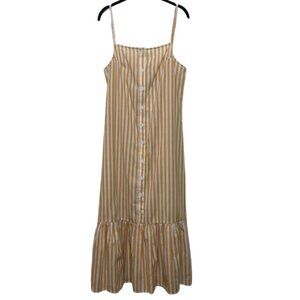 MVN | NWT Women's Yellow & White Striped Spaghetti Strap Midi Dress | Size L